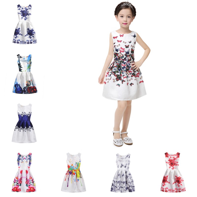 

Kids Floral Vest Dress Teenage Girl Flower Printed Sleeveless A-line Dress Summer Girl Sundress Costume 20 Styles, 17