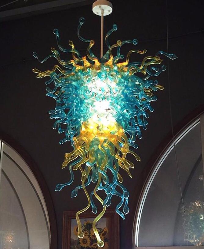 

French Pendant Lamps Hand Made Blown Chandeliers Blue and Amber Color Glass Art Chandelier Lighting for Home Hotel Lobby Decor