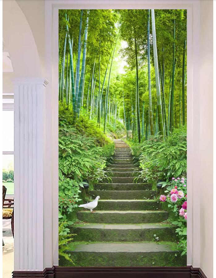 

WDBH 3d wallpaper custom photo Bamboo forest ladder scenery porch background living room home decor 3d wall muals wallpaper for walls 3 d, Non-woven