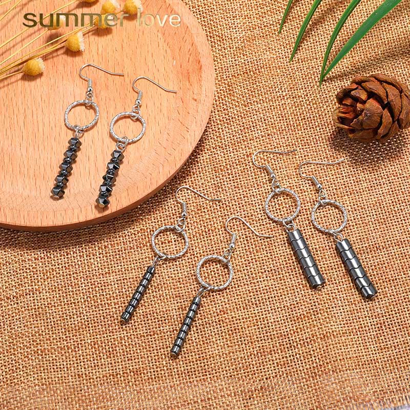 

2019 New Arrival Handmade Natural Stone Beaded Pendant Earring For Women Hematite Design Fashion Long Dangle Earring Weddings Party Jewelry