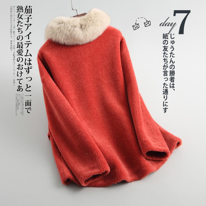 

Fur Real Short Coat Women Fur Collar Sheep Shearing Wool Jacket Korean Plus Size Abrigo Mujer 2020 Y808 KJ2401, Red