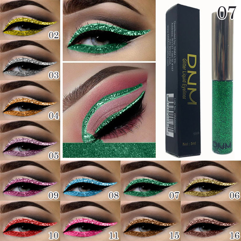 

DNM 16 Color Bright Shiny Eyeliner Liquid Moisturizing 5ml Silver Glitter Waterproof Lasting Eyeliner Cream, As pictures shown
