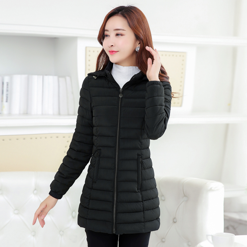 

Winter Jacket Women Parka Light Down Cotton Coat Female with Hat Plus Size Jackets Ladies Clothing Campera Mujer KJ416, Black