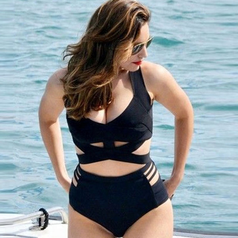 luxury retro women plus size high cut cover up monokini one piece swimsuit Polyester wire free swimwear one piece swimwear-image-452680623