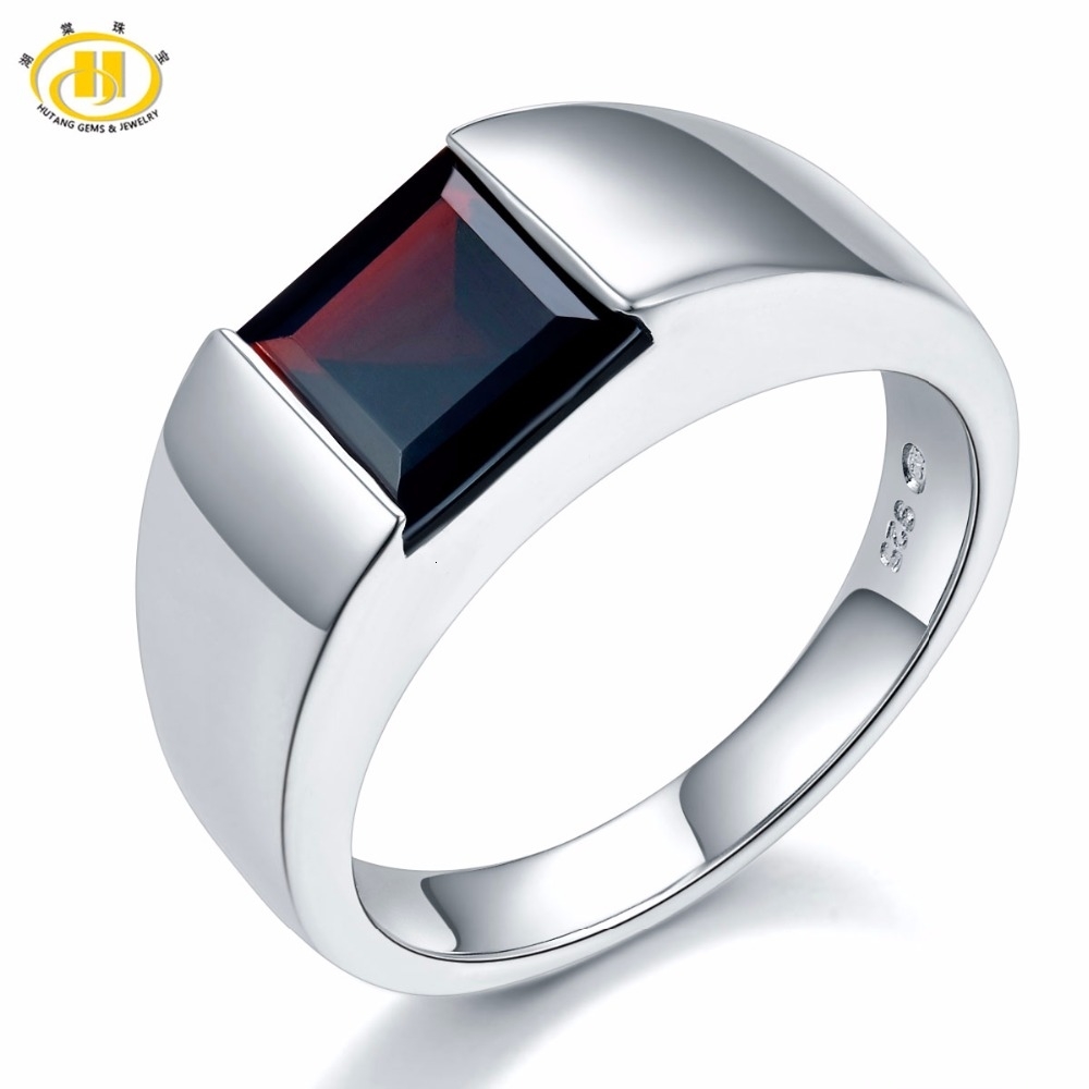 

Hutang Natural Mystery Black Garnet Women's Men's Ring 925 Sterling Silver Gemstone Rings Fine Jewelry Classic Design for Gift CJ191205