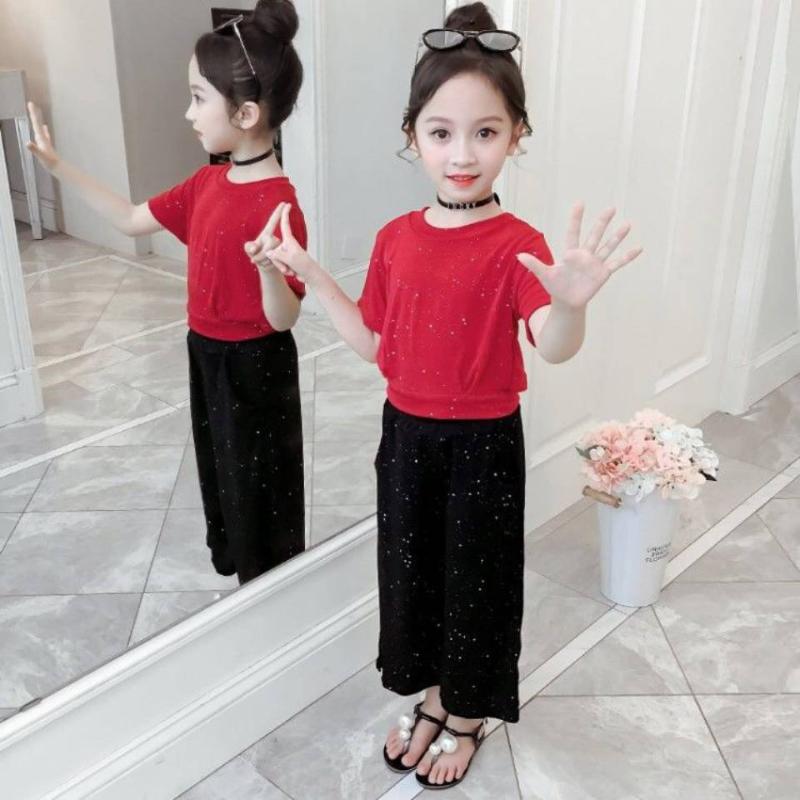 

Hot Sale Summer Toddler Girls Clothes T-shirt Tops+ Pant 2PCS Outfits Black/Red Color Casual Cute Children Kid Girl Clothing Set, 002