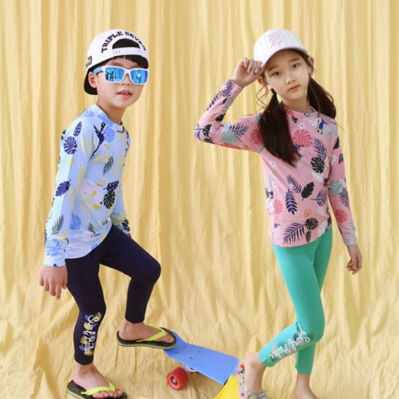 

girls' swimwear pants split swimwear middle and big boys' long sleeve pants for quick drying children's girls