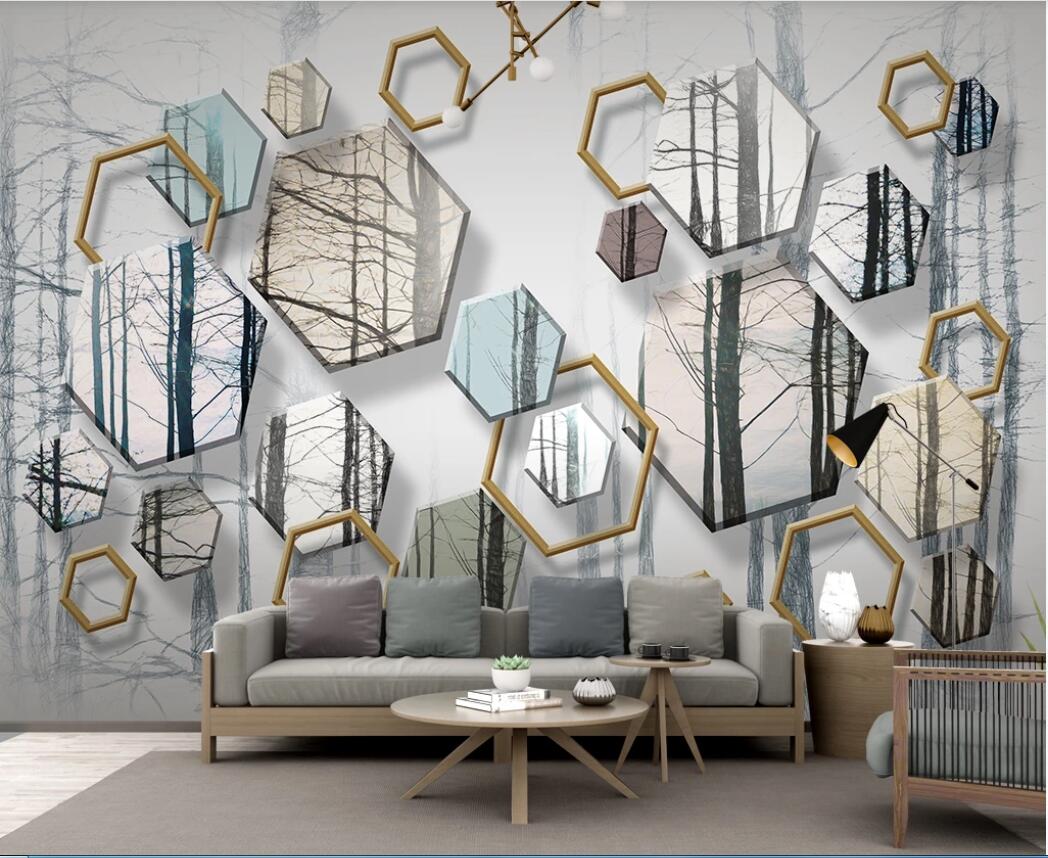 

WDBH 3d wallpaer custom photo Simple hand-painted forest three-dimensional geometric TV background wall wallpaper for walls 3d, Non-woven