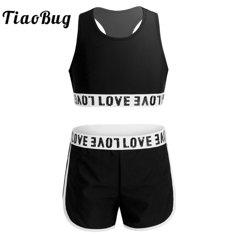 

Summer Kids Girls Two-piece Sportswear Letter Printed Sleeveless Racerback Crop Top with Shorts Children Fitness Workout Outfit, Grey