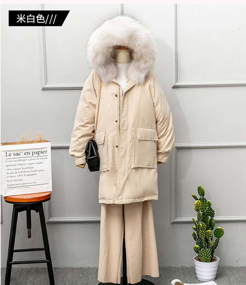 2019 Fat Washer Bear Hair Veren Donsjack White Bontkraag Winterjas