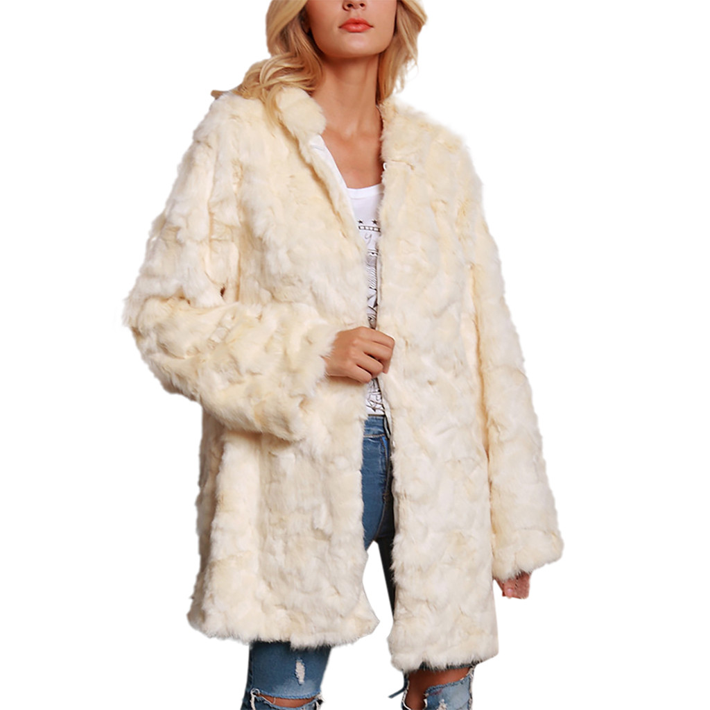 

Hooded Faux Fur Coat Winter Warm Hooded Large Size Solid Color Fur & Faux Women 2019 New Casual Long Sleeve Women Coat, Bg