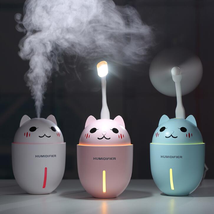 

USB Air Humidifier 3 in 1 320ML Ultrasonic Cool-Mist Adorable Pet Mini Humidifier With LED Light Mini USB Fan