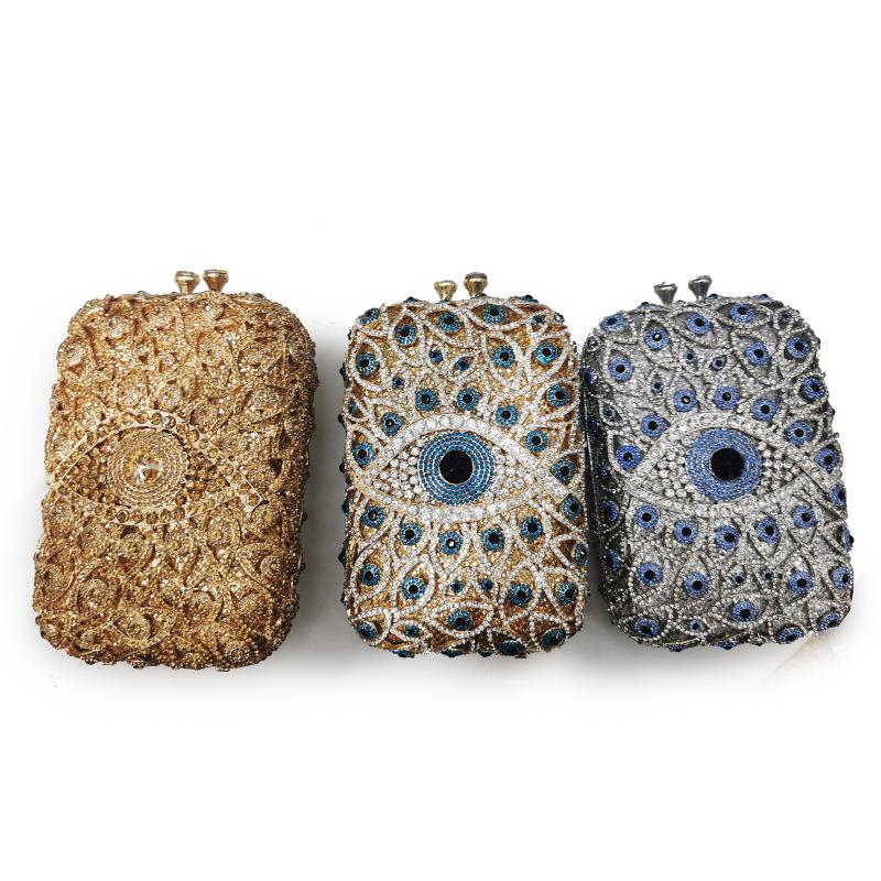 

XIYUAN New Model Eye-Shape Crystal Clutches Fashion Big Capacity Women Party Small Clutches Ladies Shoulder Messenger Handbags, Gold