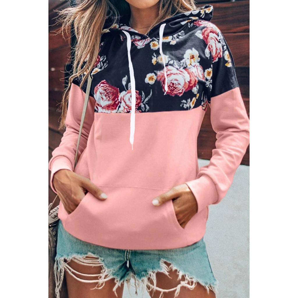 

Feitong Hoodies Sweatshirts Women' Winter Fashion Loose Patchwork Long Sleeve Casual Pocket Printing Hoodie Top Blouse, Pink