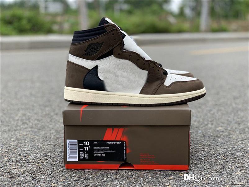 

2020 Authentic Travis Scott X 1S High OG TS SP 1 MENS Low Basketball Shoes Sail Dark Mocha University Outdoor Sneakers CD4487-100 US7-13