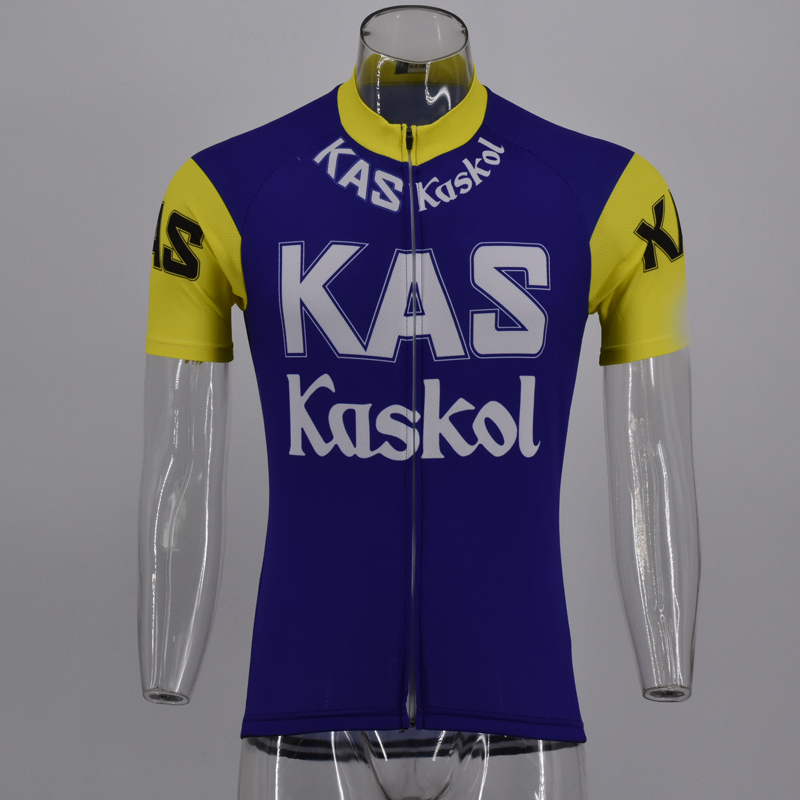 

2020 Blue and yellow KAS Retro CLASSICAL New Team Cycling Jersey Customized Road Mountain Race Tops max storm 4 Pockets, Photo style