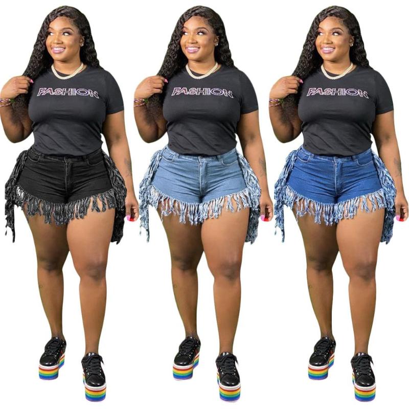 

Fashion Solid Women High Waist Tassel Splicing Short Jeans Fashion Streetwear Mini Denim Shorts With Pockets 2020 Summer New, Black