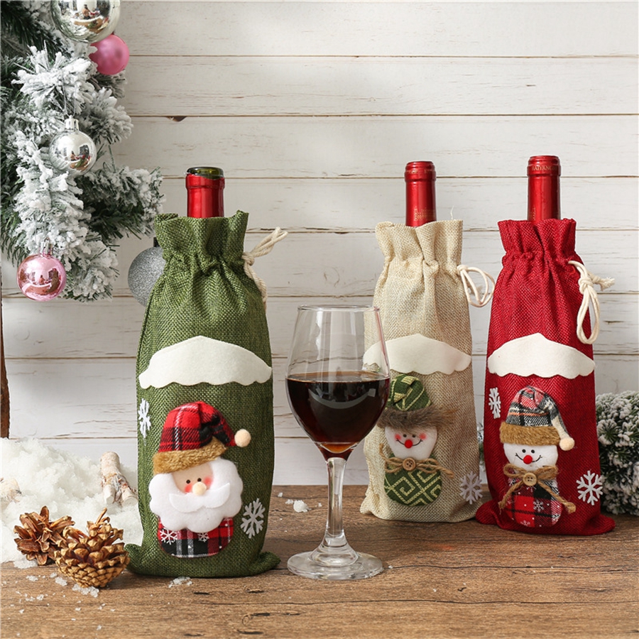 Bolsa para botella Nordic De Navidad Santa Muñeco Adornos Cubierta Fiesta Decoración de mesa cb
