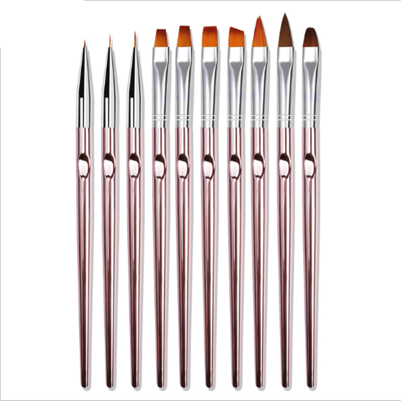 

10Pcs Nail Art Acrylic UV Gel Extension Builder Pink Metal Painting Brush Lines Liner Pattern Carved Drawing Pen Manicure Tools