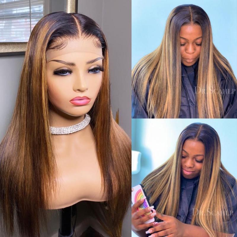 

ALICROWN 250% Density Ombre Lace Front Human Hair Wigs With Baby Hair Pre Plucked 360 Lace Frontal Wigs For Women, 13x4 lace