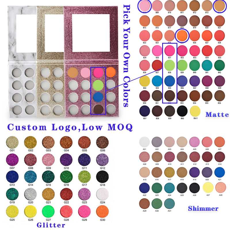 

50pcs Logo Customized Matte Shimmer Glitter Eyeshadow Palette 122 Colors Pick Your Color DIY Private Label Eye Shadow Pigment, Mc1818