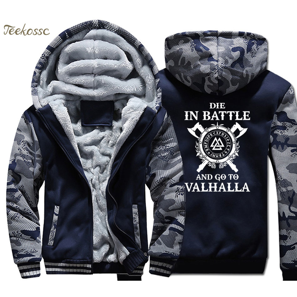 Odin Vikings Hoodie Men Die In Battle And Go To Valhalla Hooded Sweatshirt Coat Winter Warm Fleece Thick Son of Odin Jacket Mens MX191113