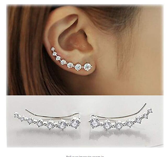 

7 Crystals Ear Cuffs Hoop Climber Alloy Silver Earrings Hypoallergenic Earring 2 colors free shipping