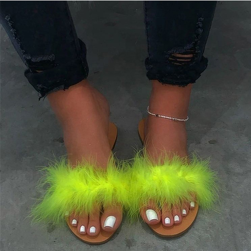 

Women's Fur Slippers 2020 Summer Woman Slides Ladies Outdoor Flats Women's Comfortable Female Home Casual Beach Shoes Plus Size, Apricot
