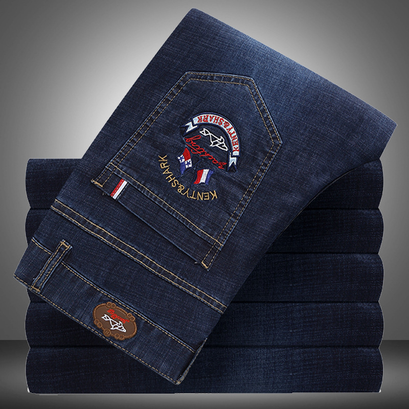 

2020 New Male Jeans Trousers Classic Thick Section Business Fashion Pants Elastic Zipper Mens Straight Denim Brand Jeans, Color 505 thin