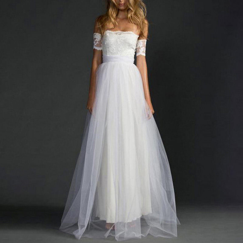 

Women' Sexy Off Shoulder Hotel Wedding Bridesmaid Big Pendulum Dress, White
