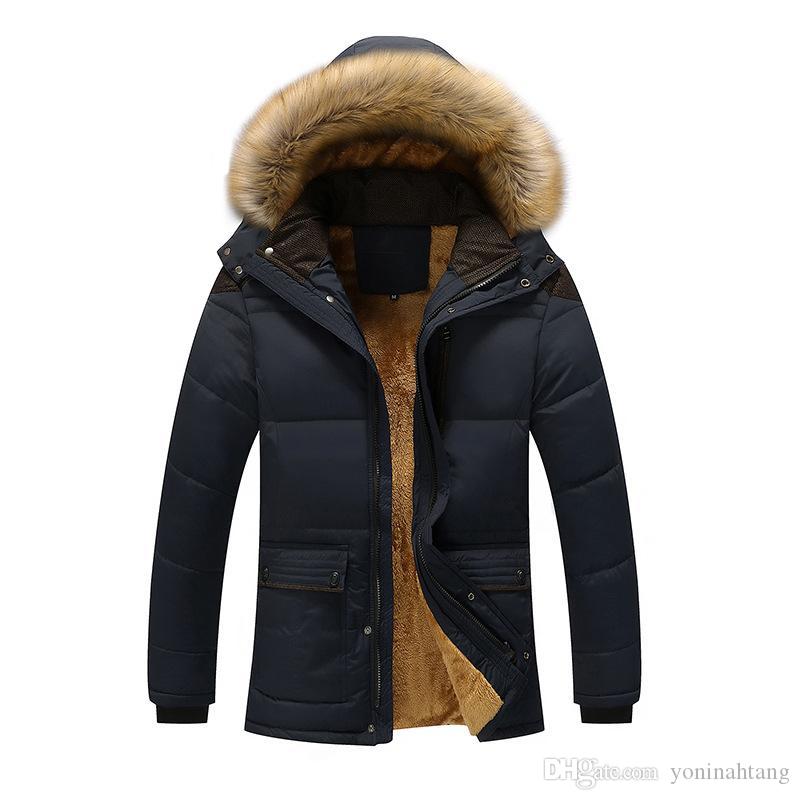 

Men Parka Coats Winter Fleece Jacket Slim Thicken Hooded Fur Collar Outwear Warm Coat Plus Size 7XL, Brown