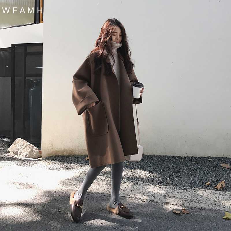 

Woolen coat female autumn and winter oversize student coat in the long section of the Korean version of 2020 new Nizi loose, Black