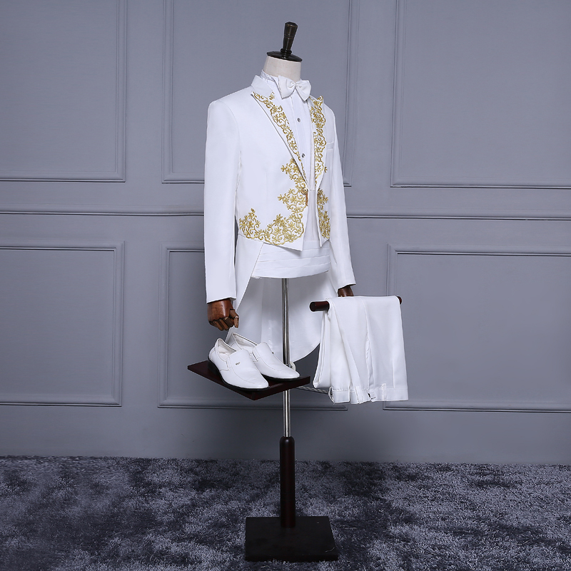 

Red White New Style Tuxedos With Tails For Groom Gold Appliques Prom Party Tailcoat para hombre Slim Fit Mens Wedding Tuxedos Custom Made, Green