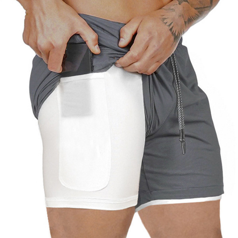 

Double Fitness Running Shorts Gym Short Quick Dry Jogging Compression Plus Size 5XL, White