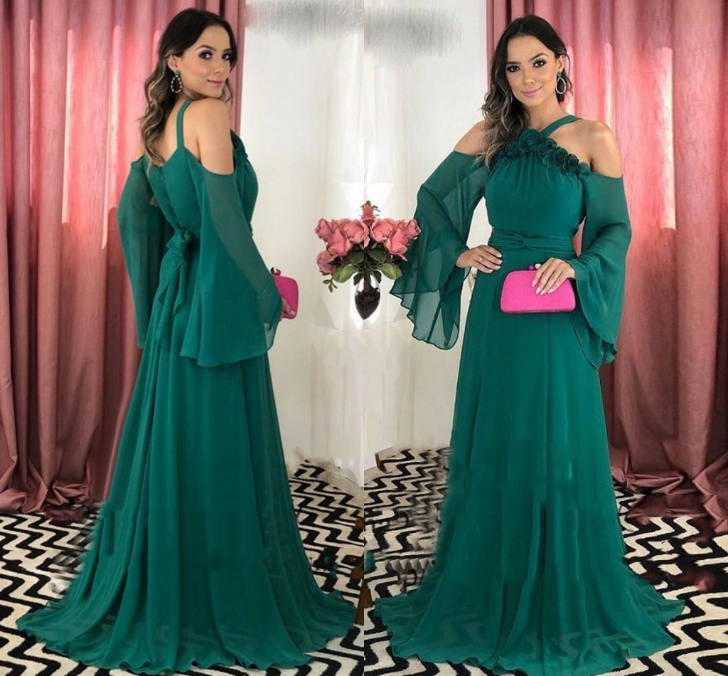 Robes de soirée en mousseline de soie sur mesure sexy longues femmes robes de fête halter Sweep Train A Line Special Occase Prom Robe Vestidos de