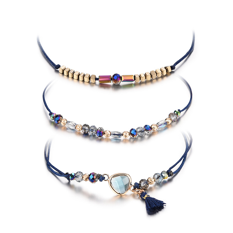 

Elegant Design Handmade Woven Blue Cord Colorful Crystal Bead Strands Bracelets