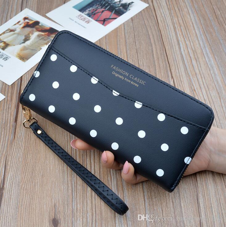 

Factory wholesale women handbag soft leather ladies wallet sweet cute student polka dot long wallet large zipper leathers storage wallets, Dark pink2(printing box packaging)