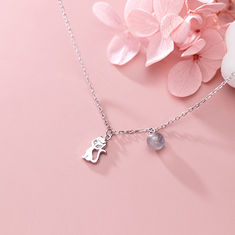 

Other Colusiwei Genuine 925 Sterling Silver Elegant Cat With Moonstone Pendant Necklace For Women Cute Animal Female Fashion Jewerly
