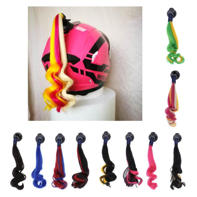 

Helmet Curly Hair Pigtail Gradient Ramp Helmet Braids Ponytail Motorcycle, Pink