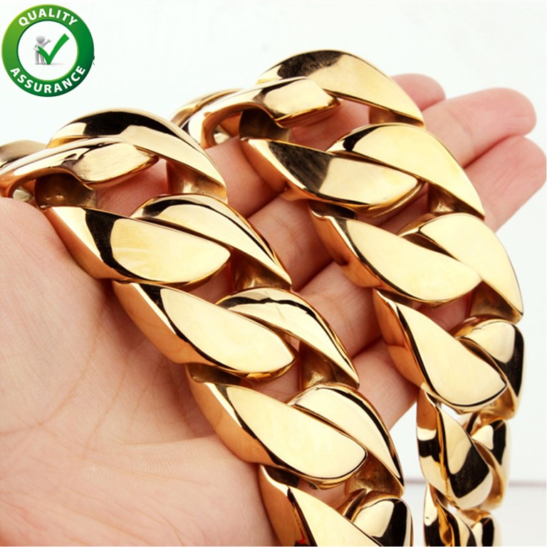 

Stainless Steel Jewelry Punk Necklace Mens Hip Hop Luxury Designer Necklace Cuban Curb Link Gold Chain Rapper 31MM Wide Large Super Heavy
