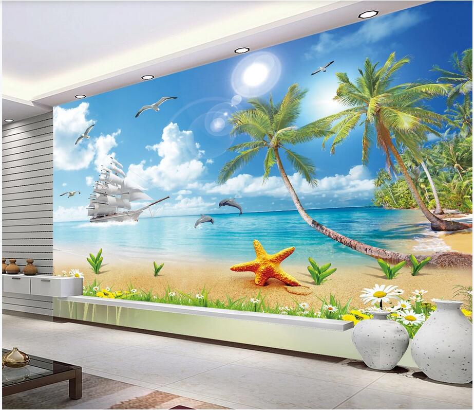 

Custom wall stickes photo Seascape coconut tree landscape painting Maldives TV background wall home decor murals wallpaper for walls 3 d, Non-woven wallpaper