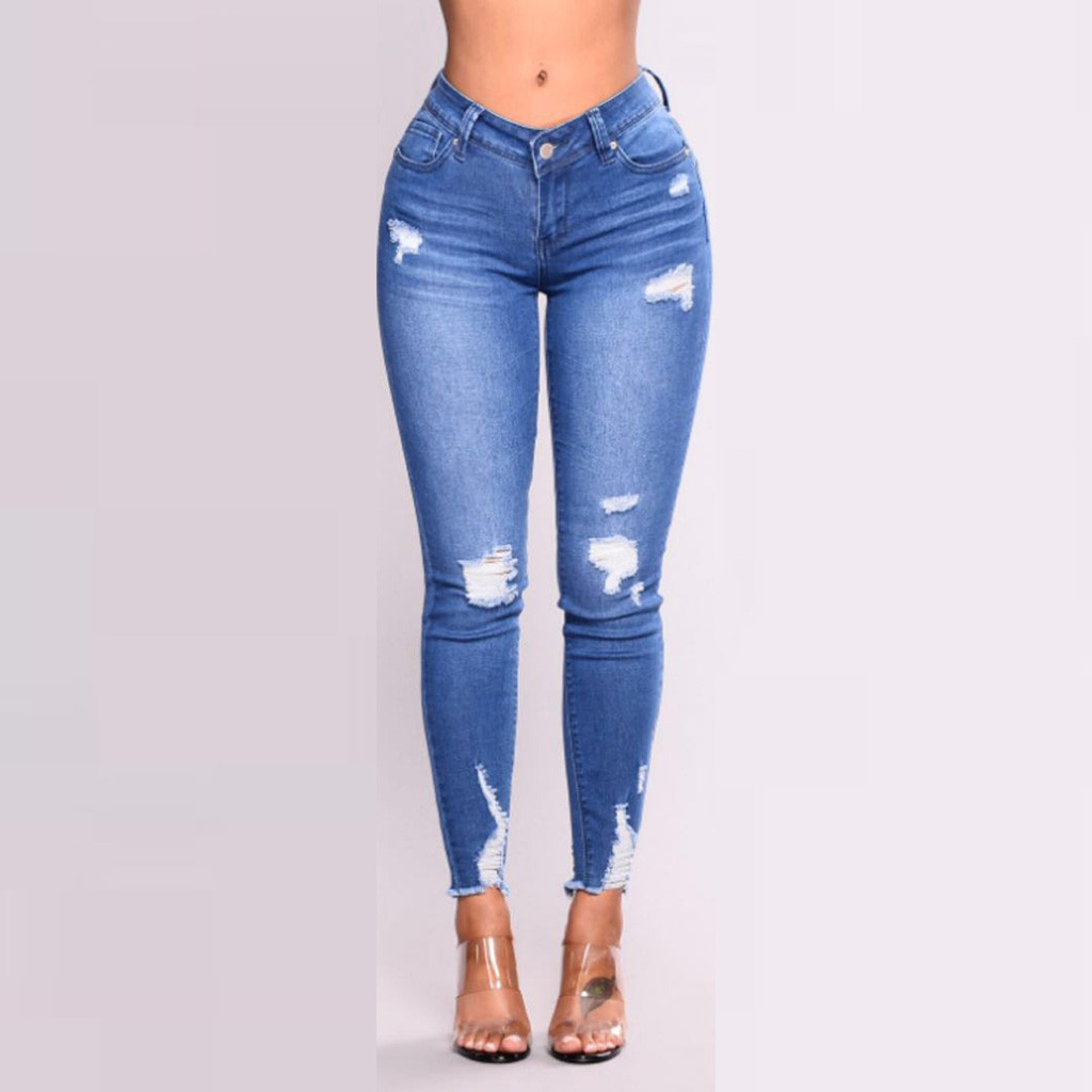 

Women Jeans Denim For Women 2019 Plus Size Jeans High Waist Hole Leggings Skinny Slim Fitness Pants Female Trousers, Blue