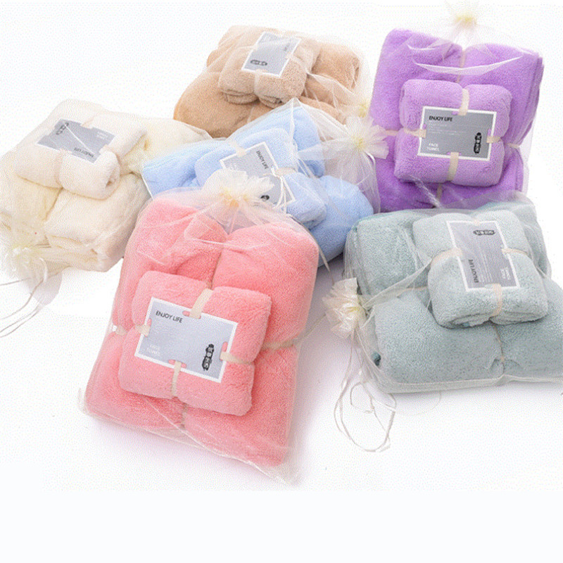 

2PCS Coral Fleece Towel Set Soft Bath Towel and Hand for Adult and Kids Quick Dry Outdoor Beach, Pink