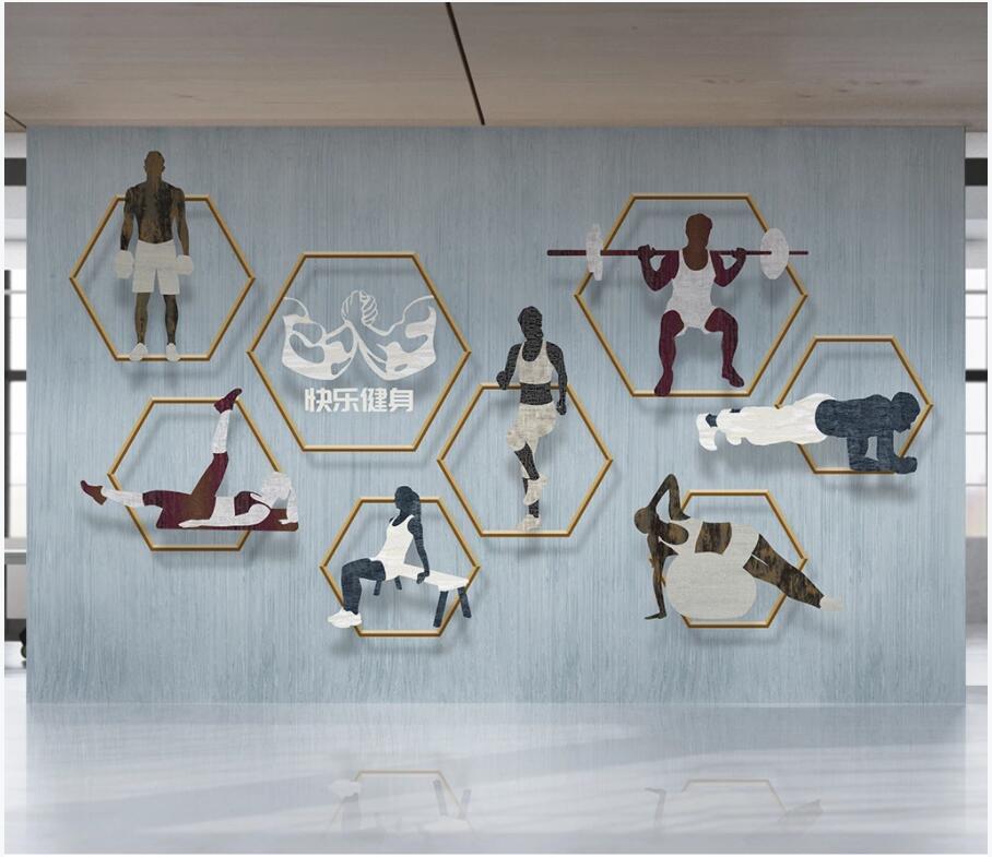 

WDBH 3d wallpaper custom photo Modern minimalist gym fitness equipment company room home decor 3d wall murals wallpaper for walls 3 d, Non-woven