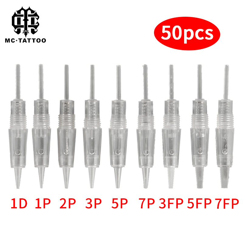 

50pcs Disposable Tattoo Cartridge needles For permanent makeup machine pen work single needle eyebrow/lips/eyeliner Common