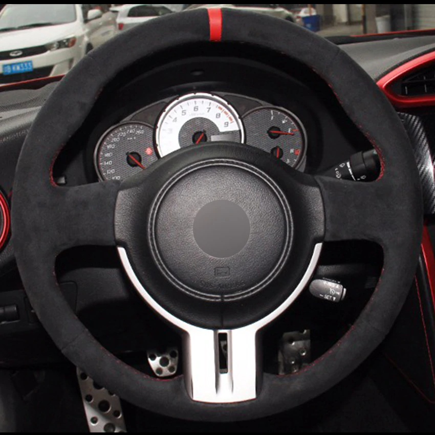 Black Suede Red marker Car Steering Wheel Cover for Toyota 86 2012-2015 Subaru BRZ 2012-2015-image-440433014