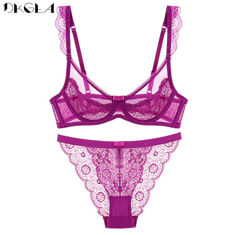 2021 New Sexy Bra Panties Set Purple Lace Brassiere Transparent