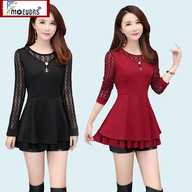 

2020 Tunic Tops Hot Sales Women Long Sleeve Fnioevdrs Elegant Office Lady Patchwork Sheer Belly Design Peplum Top Blouse A018, Black