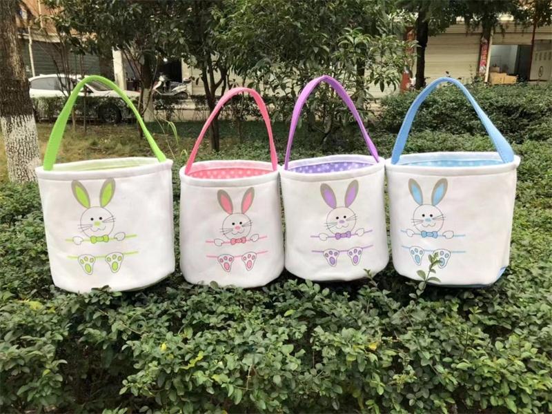 

Easter Basket Canvas Easter Rabbit Baskets Bunny Ears Buckets Rabbit Tail Pail Latest Easter Eggs Hunt Bag Kids Handbags, Green