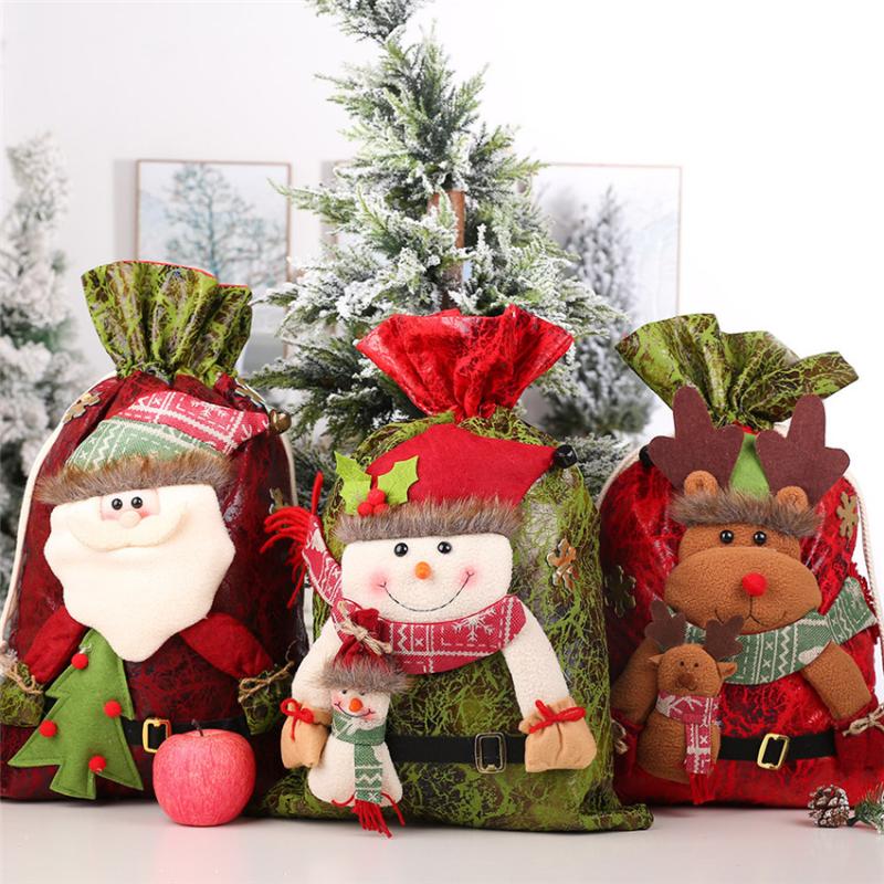 

Large Christmas Gift Bag 3D Santa Claus Snowman Reindeer Candy storage bags Handbag Kid gifts New Year Party Decoration navidad